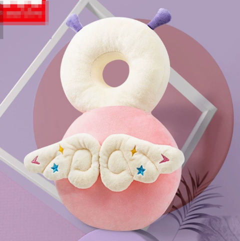 Plush toy shaped like a snail with a pink shell and white body on a purple background